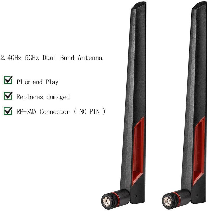SUPERBAT 8dBi WiFi Antenna 2.4GHz 5GHz 5.8GHz Dual Band RPSMA Antenna + 15CM RP-SMA Pigtail for Mini PCIe Card Wireless Routers, PC Desktop, Repeater, FPV Drone 2pcs 2-pack short wifi antenna