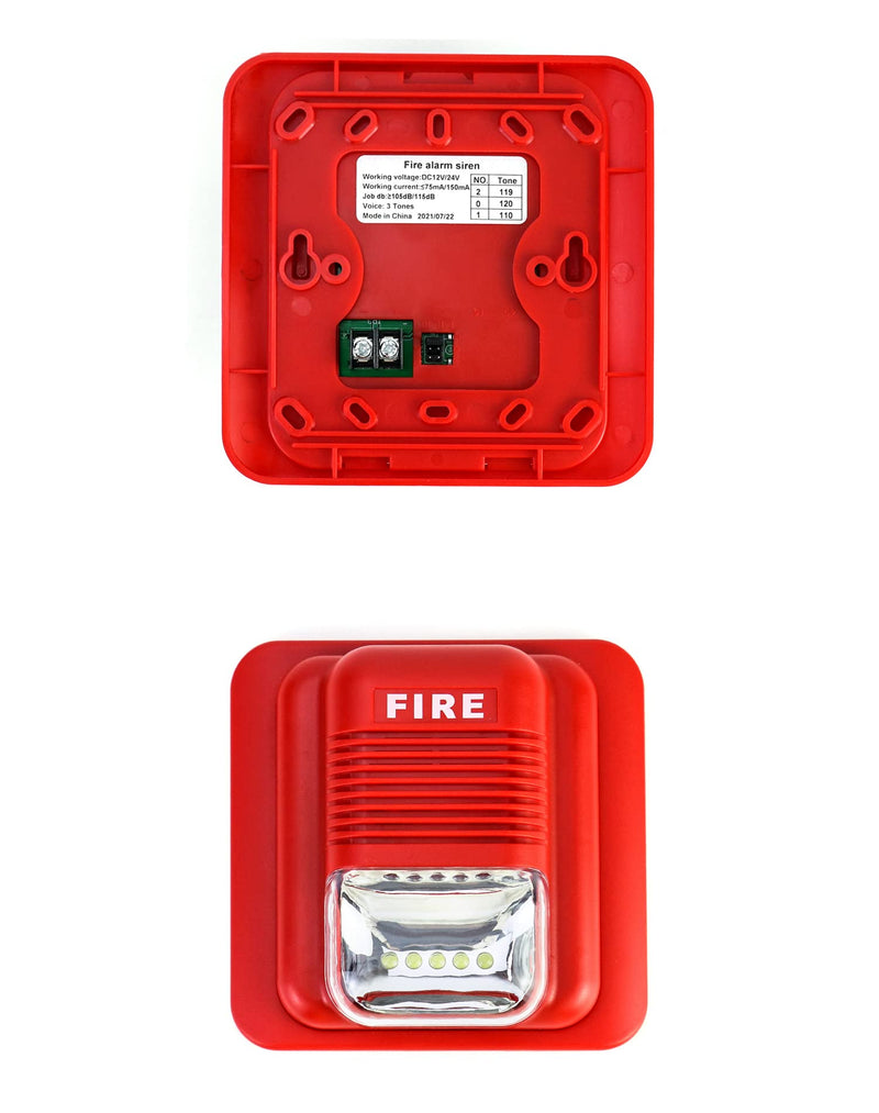 QWORK Fire Alarm, 2 Pack 12 / 24V DC Wired Sound and Light Fire Alarm Warning Strobe Siren Horn, Sound Alarm Security System Sensor