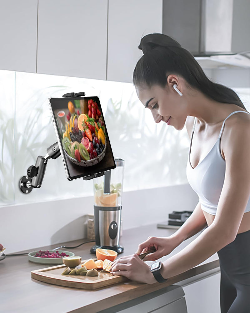 Bathroom Tablet Wall Holder, [Retractable & Rotatable Arm] Sturdy Tablet Wall Mount, Heavy Duty Soak Wall Stand for iPad Pro 13 12.9 Air Mini, Galexy Tab/Z Fold, iPhone, 4-13" Tablets