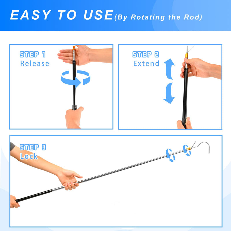 Telescopic RV Awning Opener Pole, Multi-Section Lockable, Extends 16"-60" for Campers, RV Awning Parts, Carefree Awning Parts, Ideal for Grabber, Hooks, Tent, Clamps, Canopy