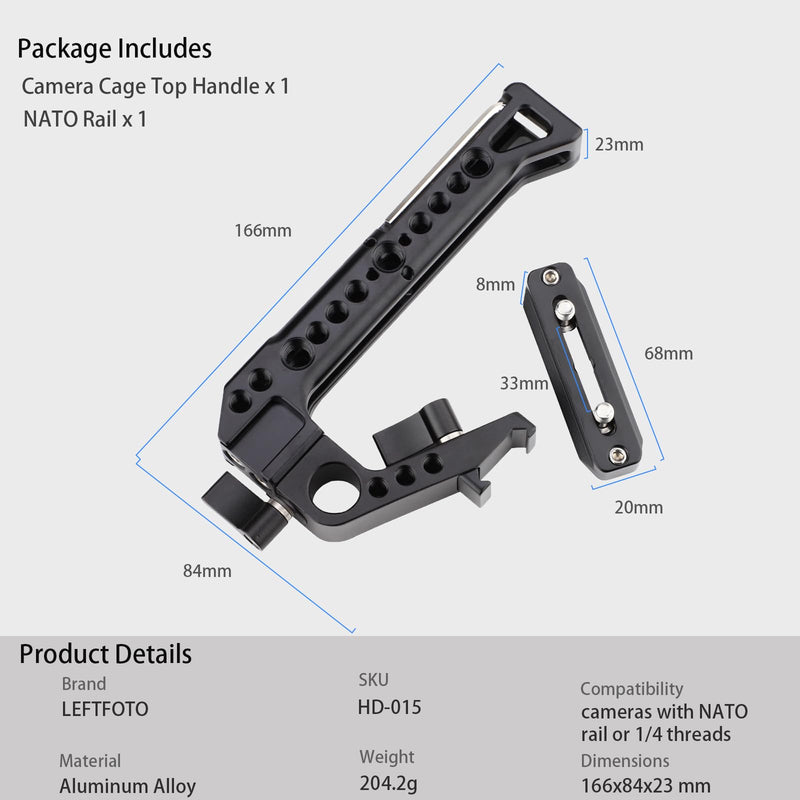 LEFTFOTO Camera Cage Top Handle NATO Rail Standard with 7mm NATO Rail for DLSR Camera Cage,Anti-Off and Quick Release Design.