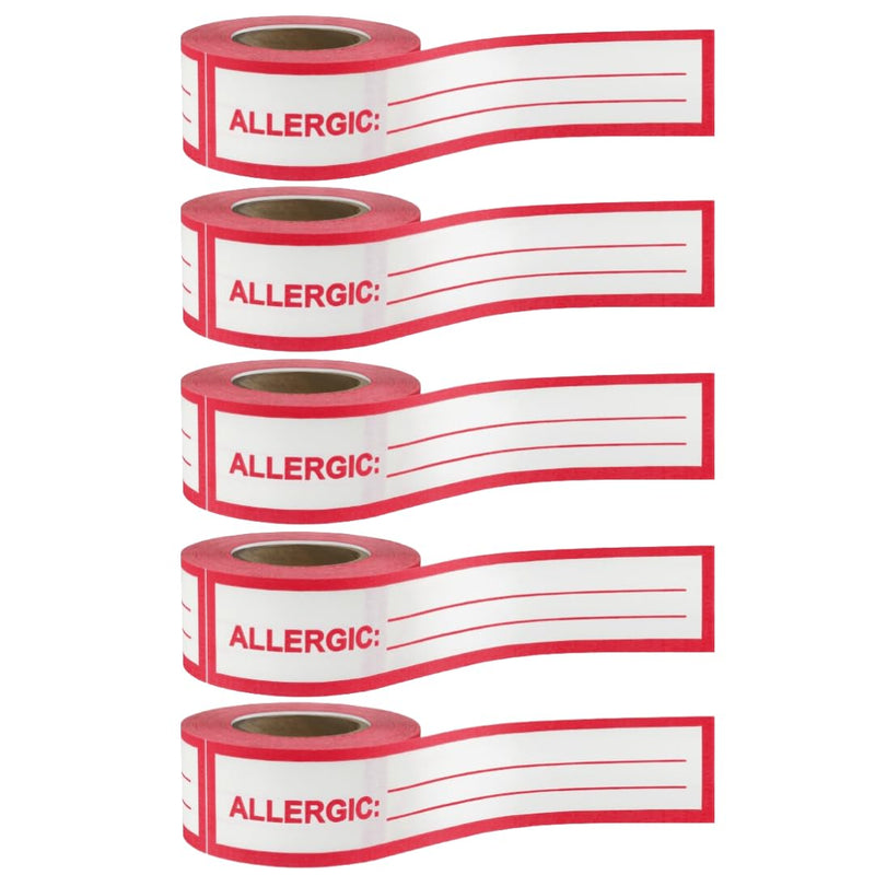 ChromaLabel 1 Inch Allergic Write-in Tape for Allergy Labels and Allergy Stickers for Medical Charts, Red and White Imprint, 13.88 Yards per Roll - Case of 5 1" Wide, 13.89 Yards Pack of 5