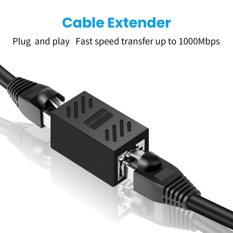 RJ45 Ethernet Coupler, RJ45 Coupler, in Line Coupler for Cat7/Cat6/Cat5e/Cat5 Ethernet Cable Extender Adapter for Network Cabling Female to Female (8Pack Black)