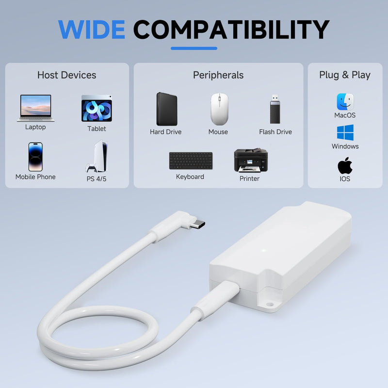 Gigabit PoE to USB C Converter for Smart Phone/Tablet, USB-C to Ethernet Adapter with 10W Charging, Power & Data 2-in-1 RJ45 Port to Type-C Adapter, 10/100/1000Mbps High Speed Plug & Play,IEEE802.3af 2 in 1 (10W)