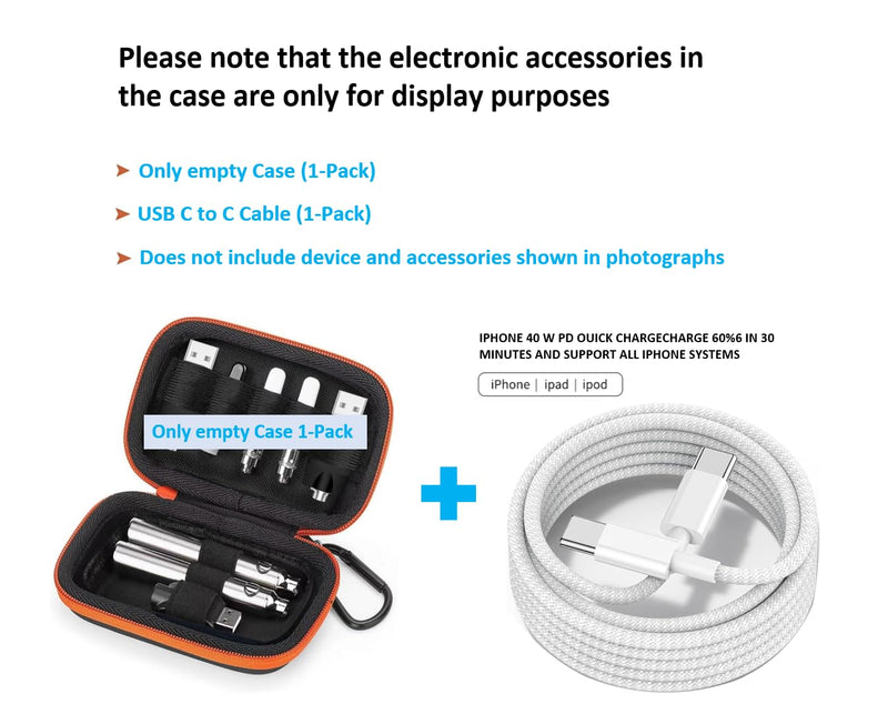 (Only Case) 510 thread charger Storage Case, Carrying Battery Bag Pen case Small Travel case, Organizer Pouch with Carabiner, for Battery pen style Pods-pen thread Battery Case (Bag+Cable) Bag+Cable