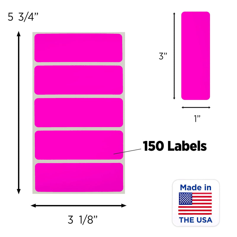 ChromaLabel 1 x 3 Inch Removable Color Code Rectangle Labels, 150 Stickers per Pack, Fluorescent Pink