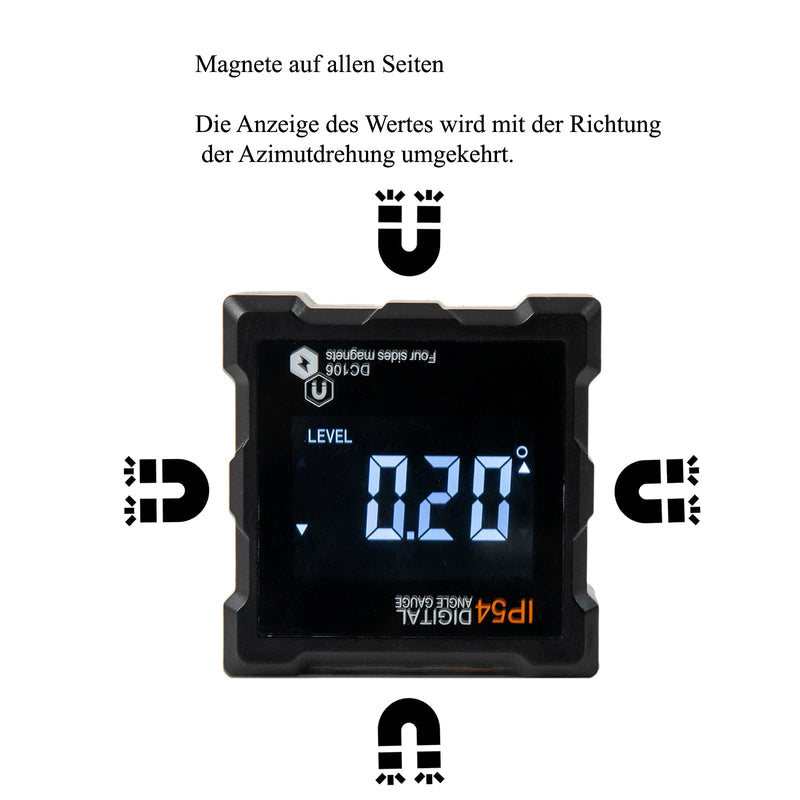 Beslands Digital Protractor Magnetic Bevel Box Inclinometer LCD Waterproof Angle Gauge Integrated 4 Magnets Inclinometer 4 Side Magnets