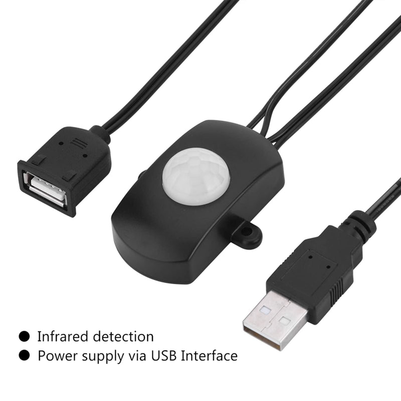PIR USB Switch 2A DC 5-24V IR Motion Sensor Switch Detector Automatic Switch for LED Strip Corridors Bathroom Garages (Black) Black