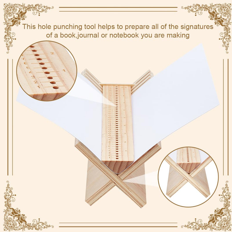 BENECREAT 9 Inch Wood Bookbinding Punching Tool, Pine Book Binding Cradle, Book Binding Supplies for DIY Notebook Journals Planners, Bookbinding Beginner Tool for Equal Distances