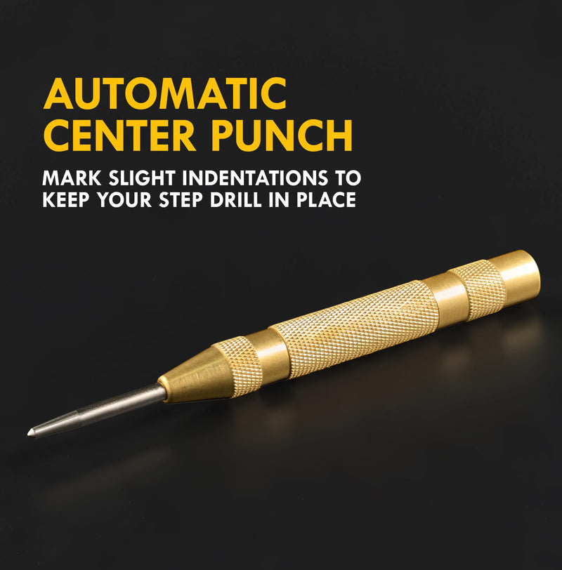 M35 Cobalt Step Drill Bit Set with Automatic Center Punch, 1/8" to 1-3/8", 6 PCS Step Drill Bit for Stainless Steel, Metal, Aluminum, Copper, Wood, PVC 1/8"-1-3/8"(M35)(6Pcs)