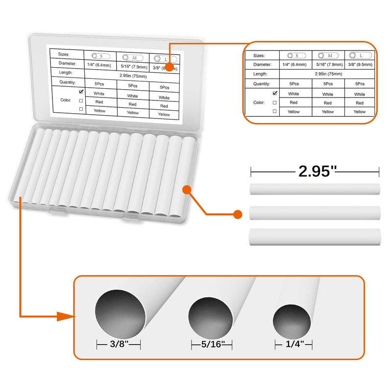 3:1 heat shrink tube set, 6.4 mm 7.9 mm 9.5 mm - waterproof heat shrink tube, white shrink tube with self-adhesive protective cover for telephone cables, 15 pieces