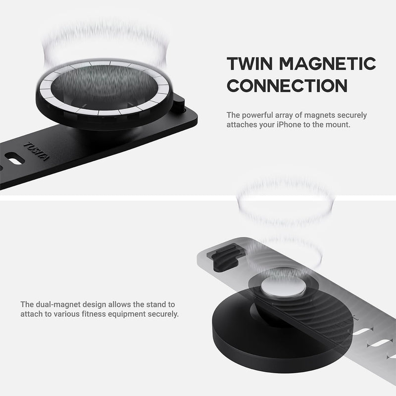 TUSITA Magnetic Phone Mount Compatible with Peloton - Compatible with MagSafe,iPhone Holder for Gym,Stationary Bike,Stroller,Cart Handlebars