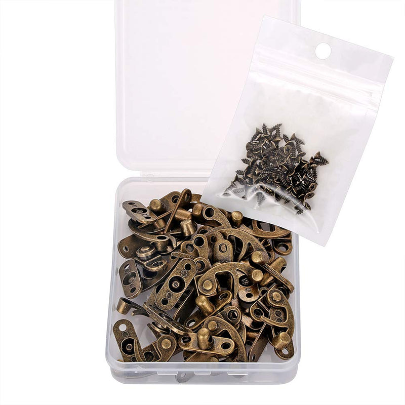 40-Piece Jewelry Box Replacement Lock - Antique Box Hook Clasp, Right Latch Hook Hasp Horn Lock, Wooden Cabinet Latch with 160 Replacement Screws (Bronze) Bronze/40 Pcs