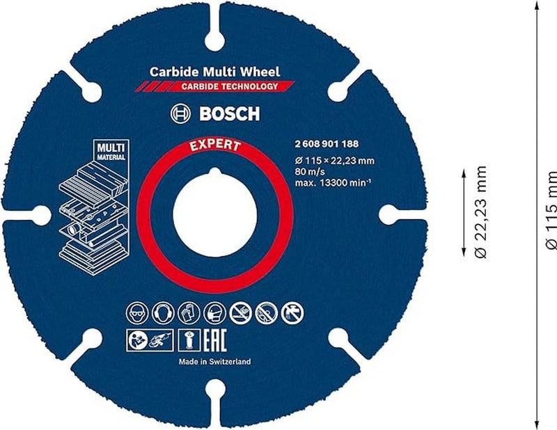 Bosch Accessories 1x Expert Carbide Multi Wheel cutting discs (for hardwood, Ø 115 mm, accessories for small angle grinders) M14 New version 1 piece