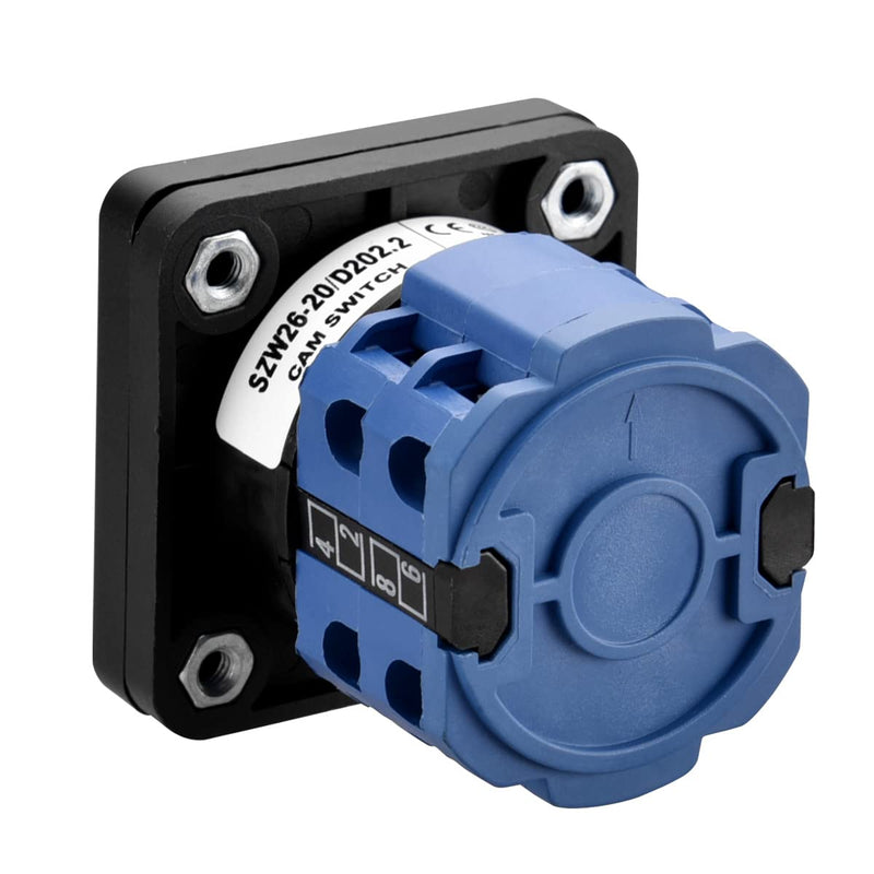 Heschen, universal cam switch, rotary switch, changeover switch SZW26-20/D202.2, Ui 660V, Ie 20A, 3 positions (on-off-on), 2 phases, 8 terminals, CE