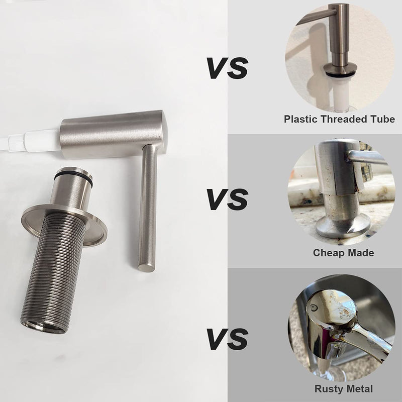 EADOT Brushed Nickel Built in Soap Dispenser for Kitchen Sink with 17 OZ PET Bottle Brass Pump Head Deck Mounted Dish Soap Dispenser