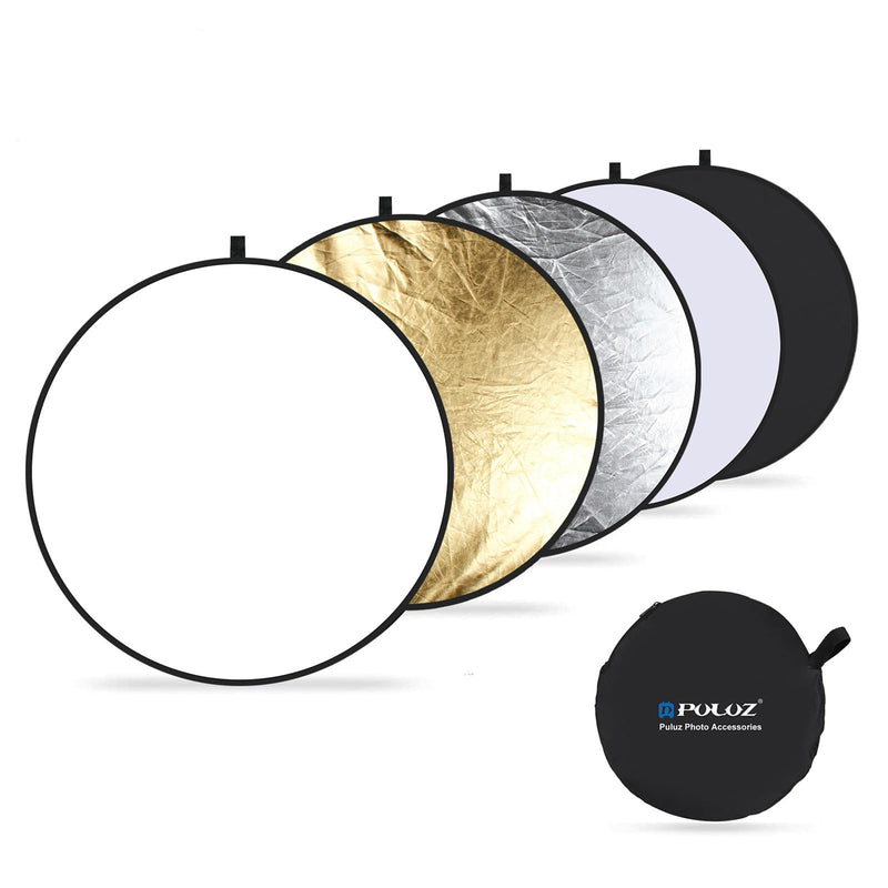 PULUZ 5-in-1 Collapsible Reflector for Photography - 24” (60cm) Light Reflector with Storage Bag Kit for Studio Photography Lighting Outdoor (Silver/Translucent/Gold/White/Black) 24 Inch/60cm