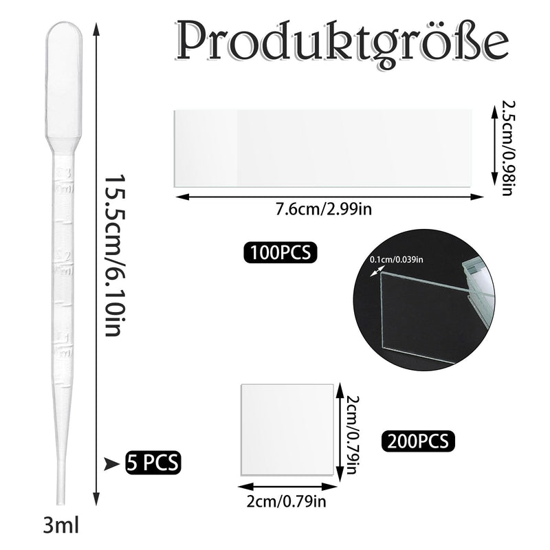 Pack of 100 pre-cleaned microscope slides and 200 microscope cover glasses, with 5 droppers, for laboratory biology science studies