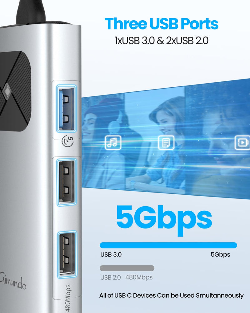 GiGimundo USB C Male to HDMI Femal Adapter, Type C Hub with 4K HDMI, PD60W Fast Charging, Compatible for Galaxy Phones, MacBook Pro/Air, USB-C iPad Pro/Air 5-in-1 Silver