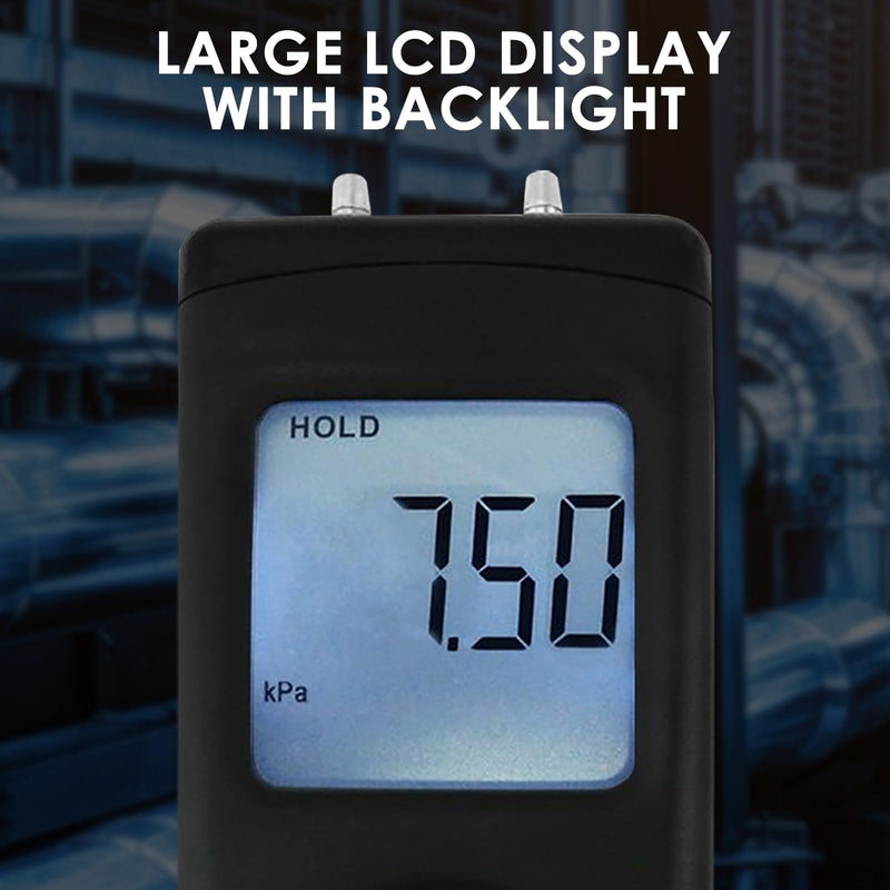 Portable Digital Manometer HVAC Air Vacuum Gas Differential Pressure Gauge Air Pressure Gauge Meter Tester 11 Units with Backlight