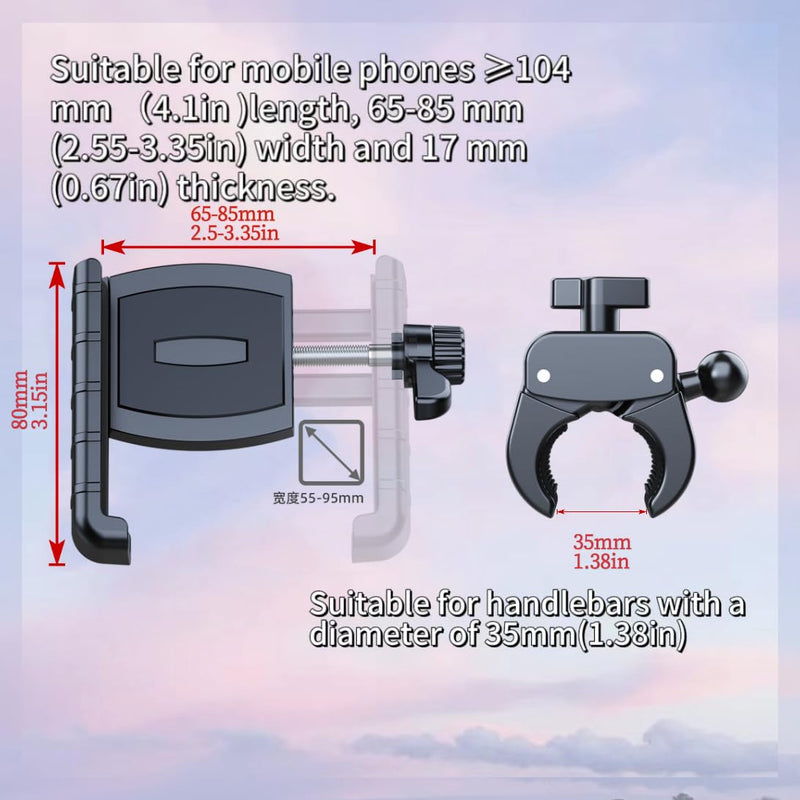 Bike Phone Mount Motorcycle Phone Mount Bike Phone Holder Bicycle Scooter Phone Clip-[Camera Friendly] Suitable for All Brands of Cell Phones with a Width of 2.5-3.54 inches Black