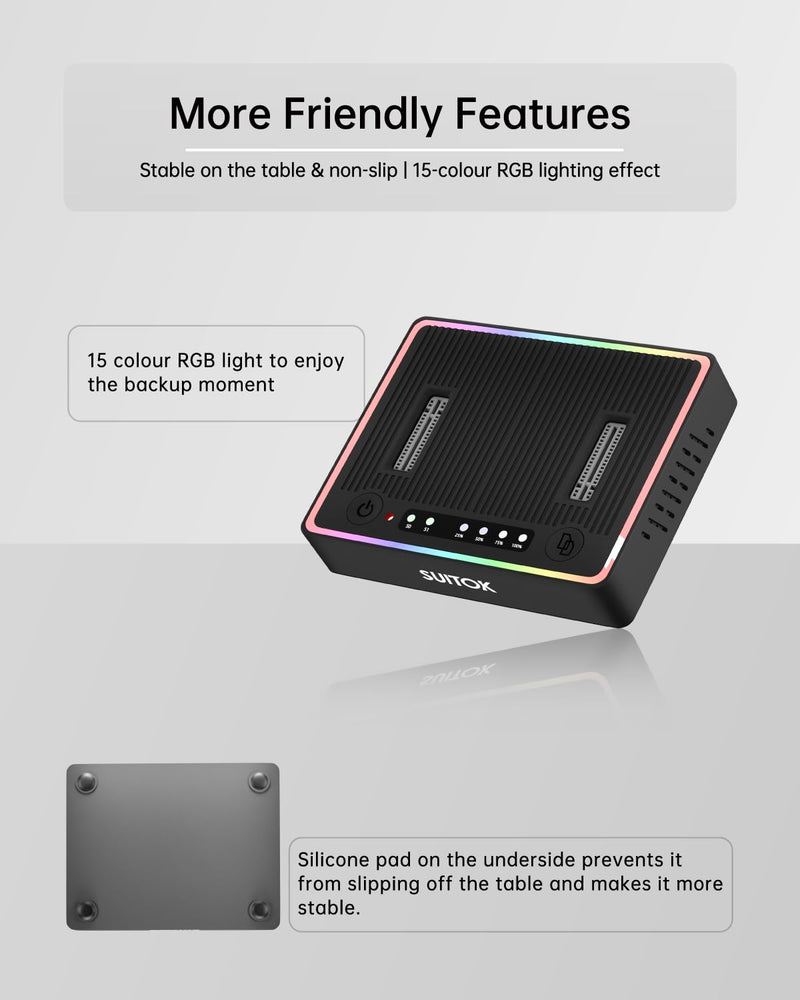 M.2 Duplicator Cloner Dual-Bay Offline USB C to NVMe SATA Dock Station, 20Gbps M2 Reader for Both (M Key, B+M Key) PCIE NGFF Docking, Size for 22110 2280 2260 2242 2230 Enclosure - STK03 STK03 20Gbps Dual Bay M.2 Duplicator