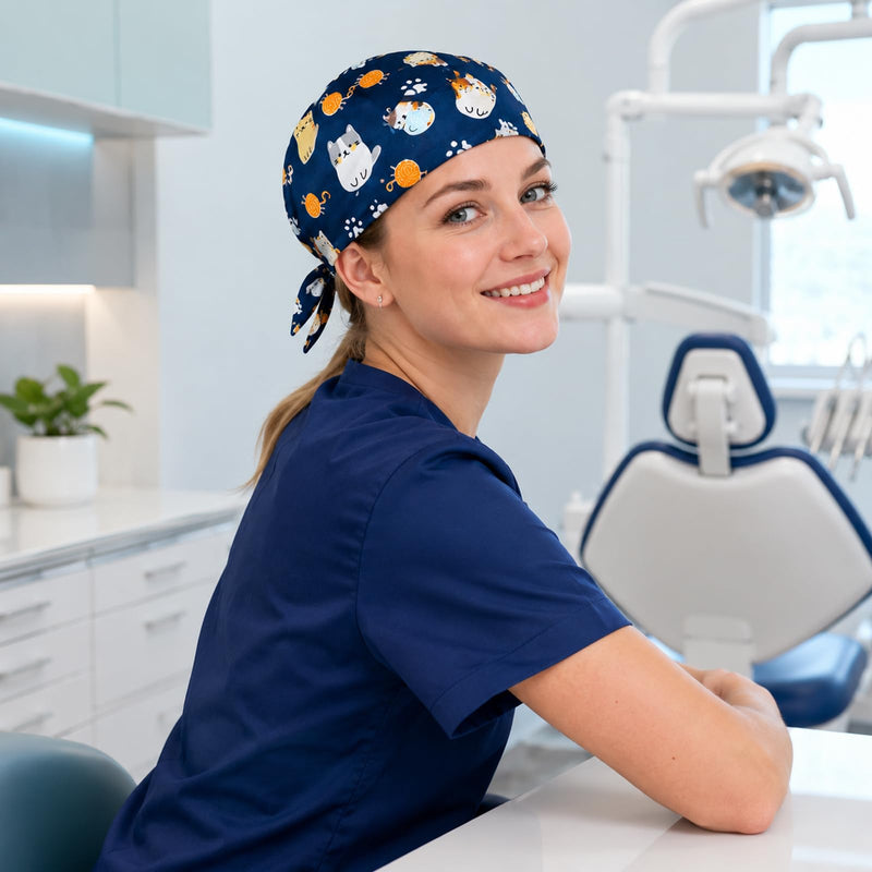 Surgical Cap for Cats, Scrub Cap, Cotton, Adjustable, Breathable, Reusable, for Women, Men, Dentists, Veterinarians, Clinics, Surgical Staff, Long Hair, 1 Piece