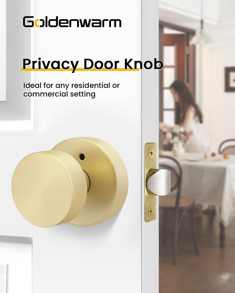goldenwarm Gold Door Knobs Interior, Heavy Duty Zinc-Alloy Privacy Brushed Gold Interior Door Knobs, Brushed Brass Indoor Doorknobs for Bedroom, Bathroom (1 Pack) 1
