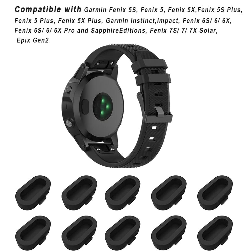 10 Pieces Charger Port Protector for Fenix 7/7S/7X 5/5S/5X Plus/6S 6 6X, Silicone Dust Plug Anti-dust Plugs Compatible for Garmin Venu 2/Vivoactive 3/4/Instinct 2/Forerunner 935/45S/245/945, Black