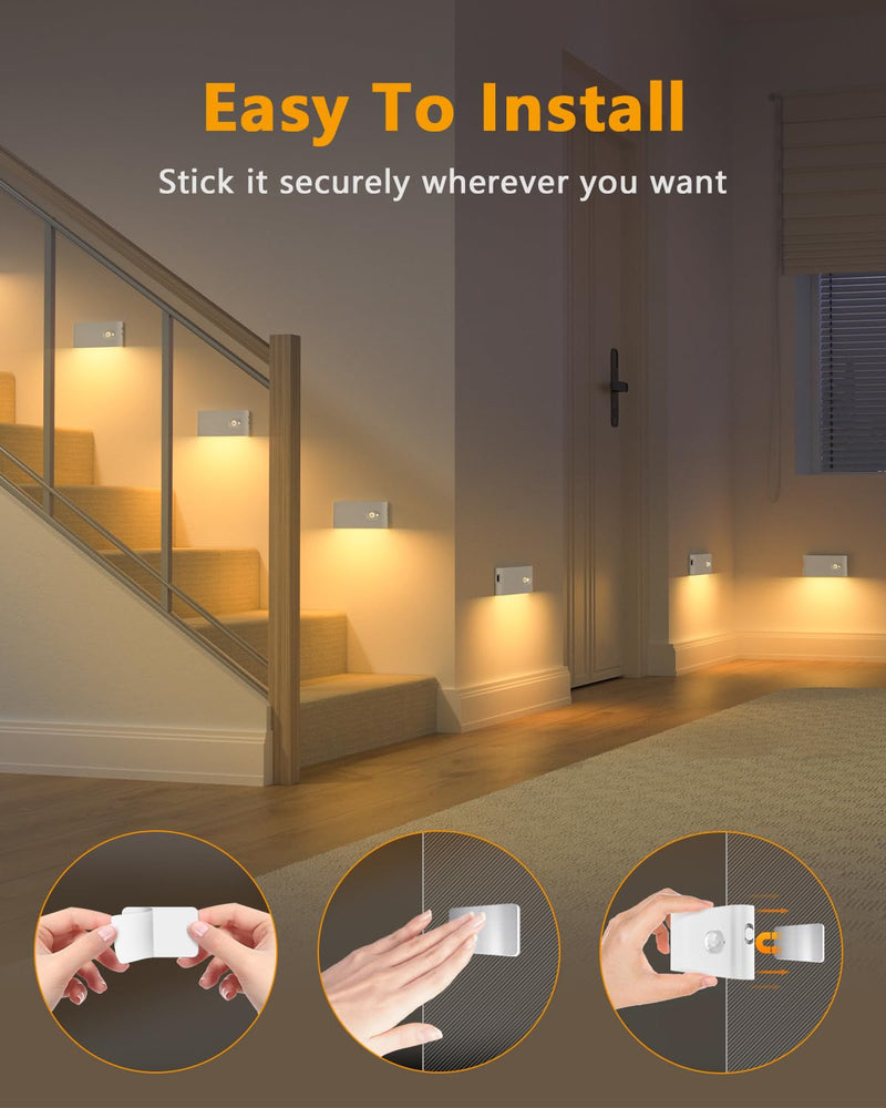 WILLED Rechargeable Night Lights, Warm White Motion Sensor Night Lights, Wireless Stair Lights Indoor for Stairway, Hallway, Kitchen, Closet, Cabinet, Bedroom, Kids' Room(8-Pack) 8 Pack
