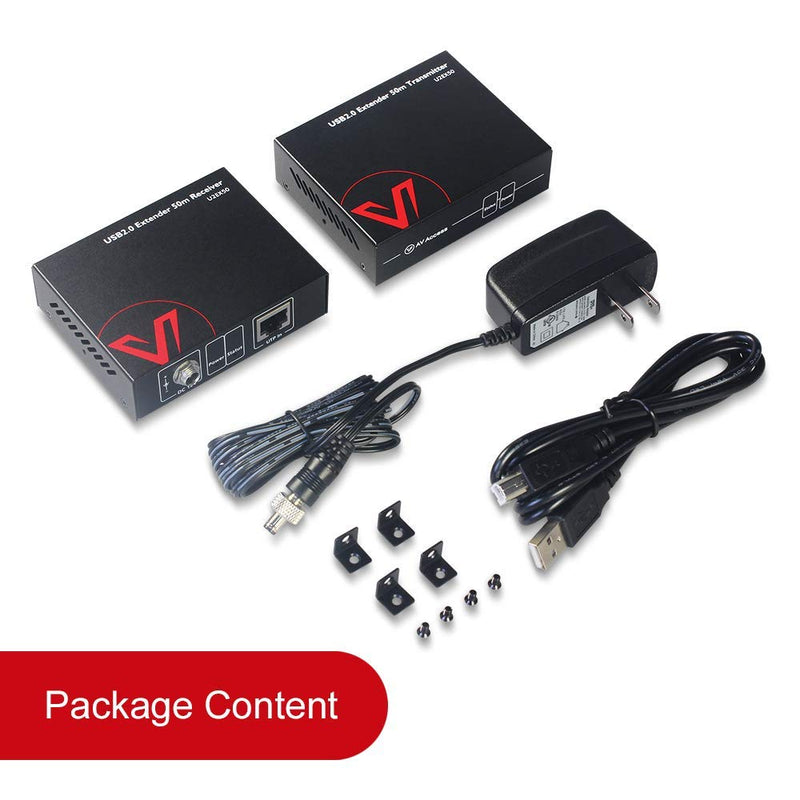 AV Access USB Extender Over Cat5e/6 196ft/60M, 4 USB 2.0 Ports, Plug and Play, No Driver, Supports All Operating System, Two Webcams Work Synchronously, Keyboard and Mouse Over Ethernet usb 2.0 extender 200ft (Power on RX Side)