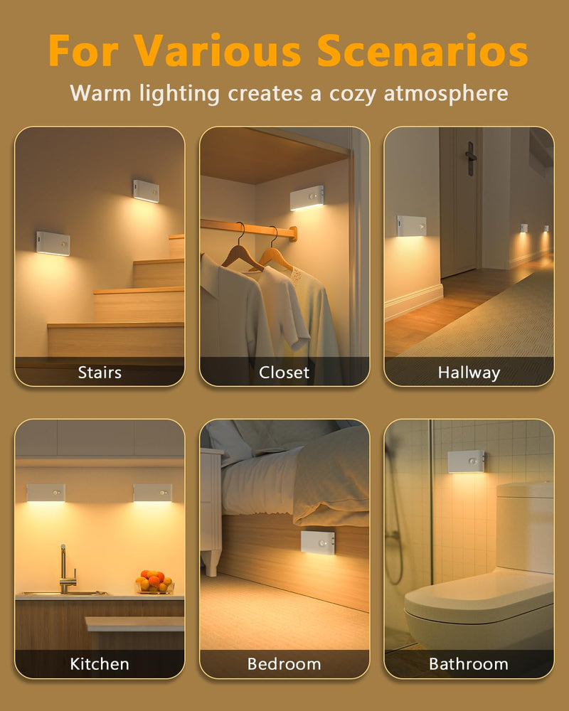 WILLED Rechargeable Night Lights, Warm White Motion Sensor Night Lights, Wireless Stair Lights Indoor for Stairway, Hallway, Kitchen, Closet, Cabinet, Bedroom, Kids' Room(8-Pack) 8 Pack
