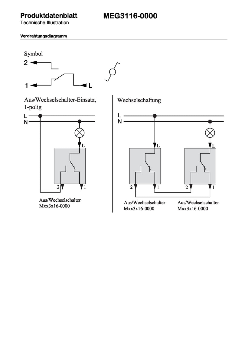 Schneider Electric Merten MEG3116-0000 - off switch and changeover switch insert - 10 A - AC 250 V - plug-in terminals - flush-mounted for installing switches and sockets - LED lighting modules single