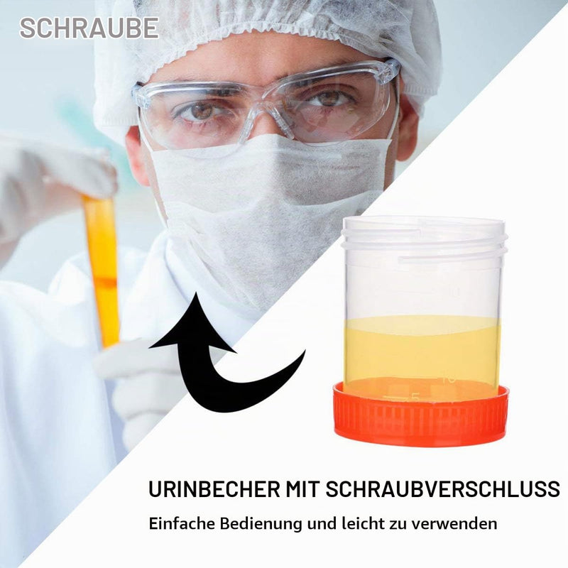 Pack of 50 Sterile Sample Cups with Lid, Urine Sample Cup, Screw-On Lid Container, Transparent, Disposable Plastic Measuring Cup, 40 ml (Random Color)