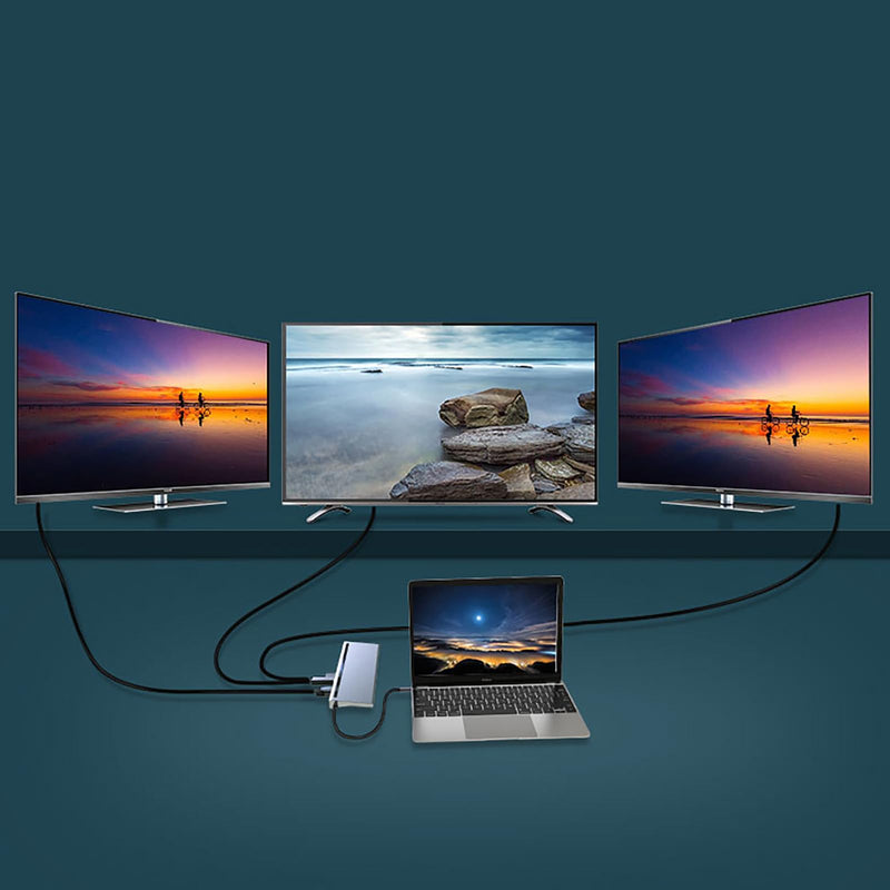 USB C Hub, 12-in-1 Multi-Port Laptop Docking Station with 4K HDMI, DP, VGA,100W Power Delivery, USB C Data, USB A, Gigabit Ethernet, SD, MicroSD, 3.5mm Port for MacBook Pro, Air and More