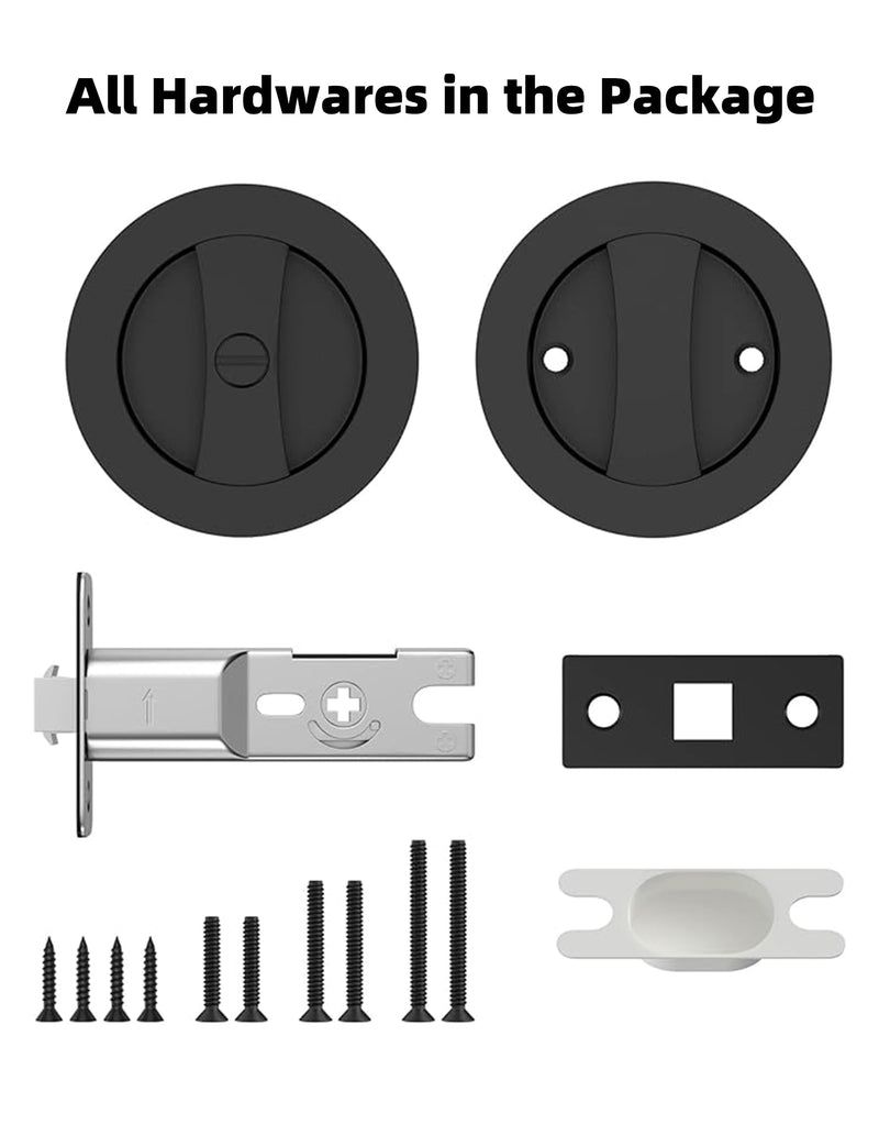Pocket Door Hardware Black, Pocket Door Lock, Pocket Door Latch, Matte Black Contemporary Sliding Pocket Door with Privacy Lock for Bathroom & Bedroom (1 Pack, Round) 1 Pack Matte Black (Round)