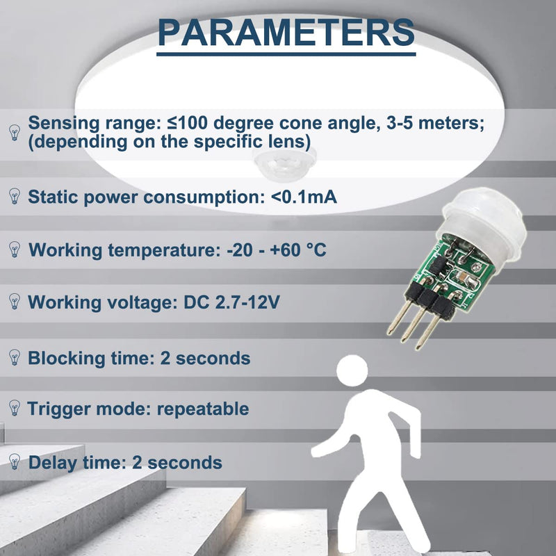 DAOKAI PIR Human Sensor Module 5PCS AM312 DC 2.7-12V Mini Pyroelectric IR Sensor Body Manual Motion IR Detector Module with Dupont Cable Mini human sensor module