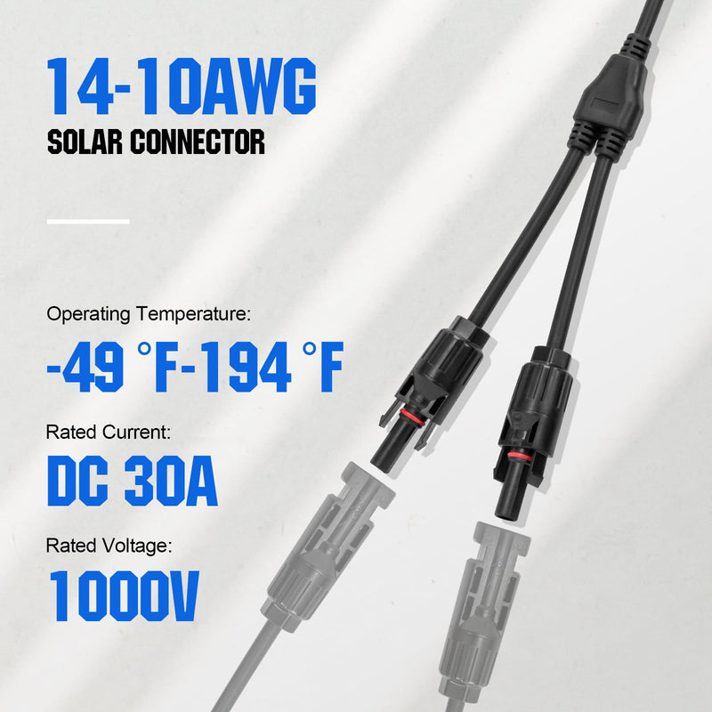 ECO-WORTHY Solar Connectors Y Branch Parallel PV Adapter Cable Wire Plug Tool Kit for Solar Panel(M/FF+F/MM) 1 Pair M/FF and F/MM