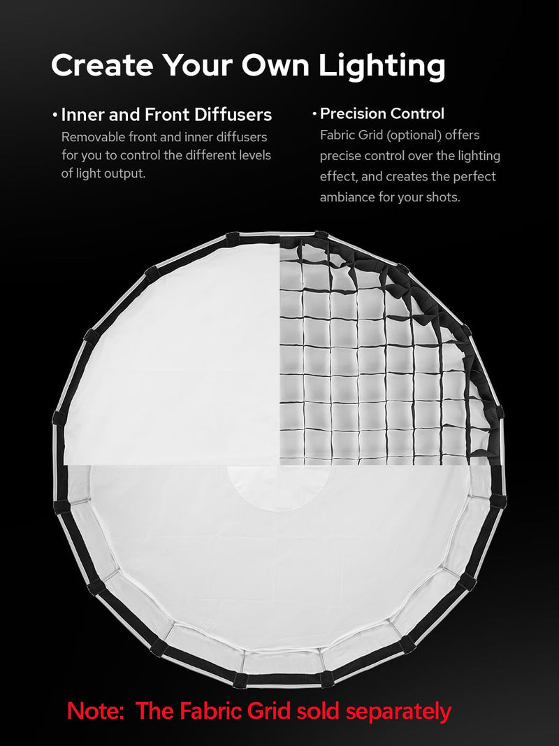Godox Softbox Godox S65T 65cm/25.6in Quick Release Umbrella Softbox, Bowens Mount with Removable Front and Inner Diffusers for Photography, Live Streaming and Travel