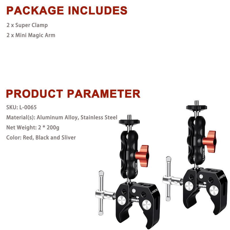 Super Clamp Camera Mount with Double Ball Head Adapter for Ronin-M/Ronin MX/Insta360/Gopro/DJI Action - 2 Pieces, Max Load 4.4lb/2kg