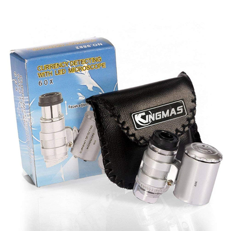 KINGMAS Mini 60X LED Microscope, Pocket Microscope Magnifying Glass Microscope for Jeweler Adjustable Magnifying Glass with UV Light