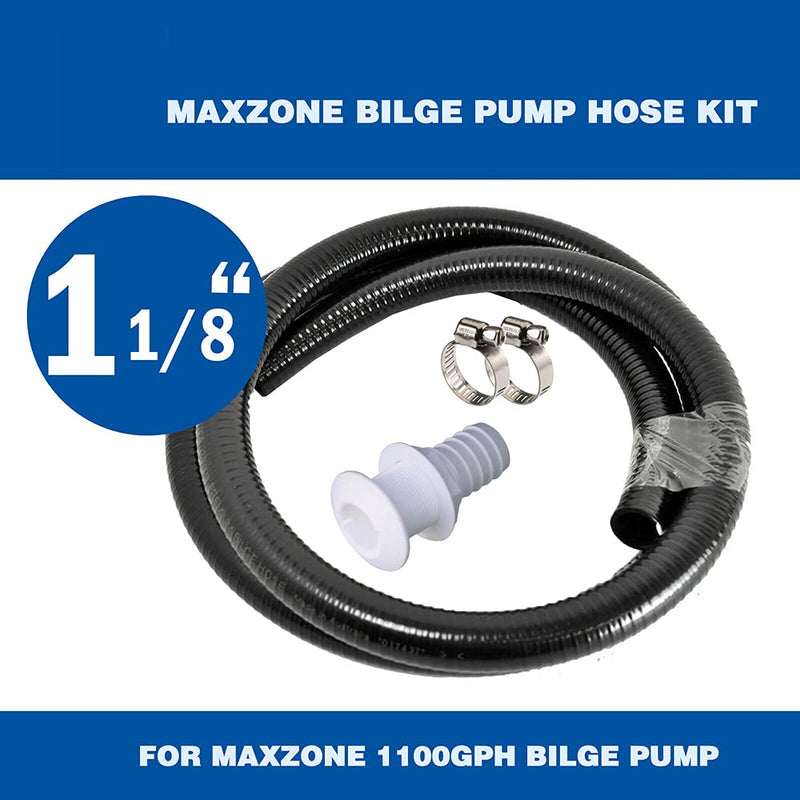 Bilge Pump Installation Kit Bilge Pump Hose 1-1/8-Inch Dia Plumbing Kit | 6 FT Premium Quality Kink-free Flexible PVC Hose | Includes 2 Clamps and Thru-Hull Fitting 1-1/8 Inch Dia Bilge Pump Hose