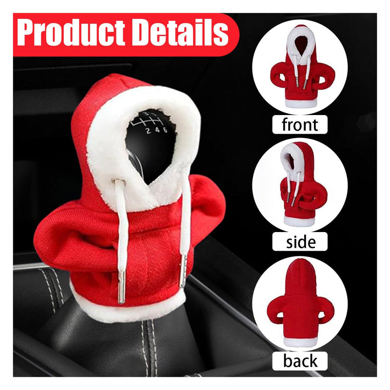 Christmas Car Shift Knob Hoodie Cover, Christmas Style Hoodie Winter Warm Car Shift Cover Shifter Hoodie Protector, Universal Shift Knob Cover Car Interior Decor Accessories (Red) Red