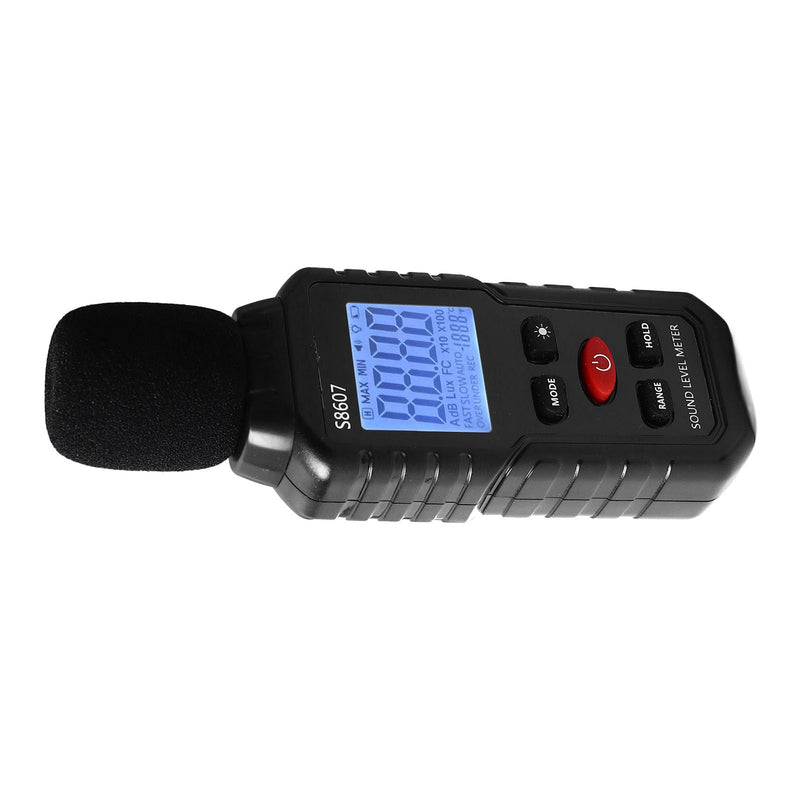 Decibel Meter, S8607 Digital Sound Level Meter 30-130 dB with LCD Display with Backlight MAX/MIN, Portable SPL Meter with Data Storage, High Precision