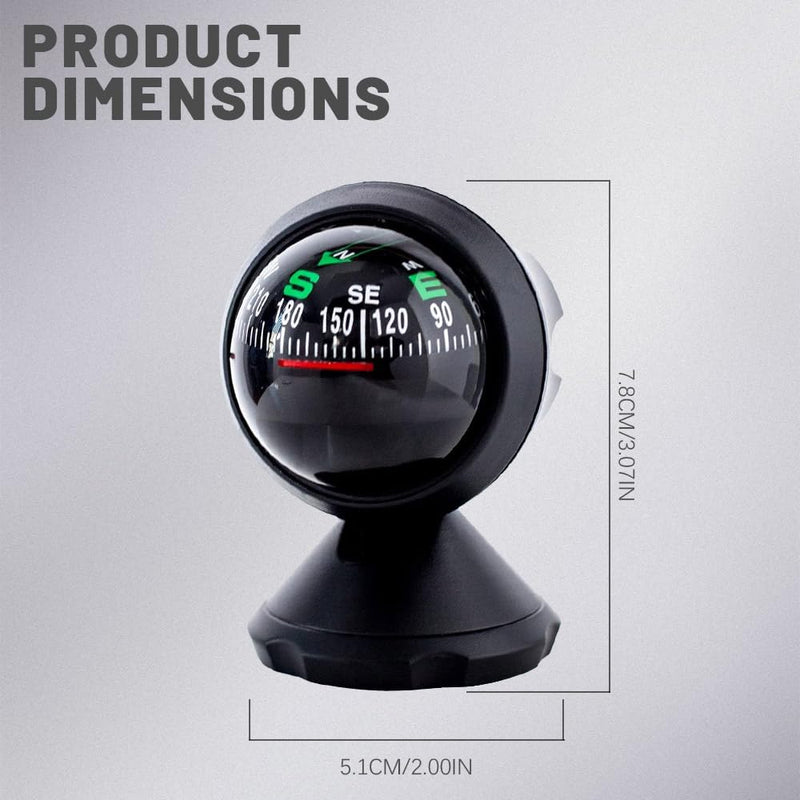 Car Compass, Automotive Compass Ball, Dash Mount Adjustable Compass Ball with Bottom Stick, Universal Car Interior Accessoriess Dashboard Compass for Boat Car Truck to Find Direction