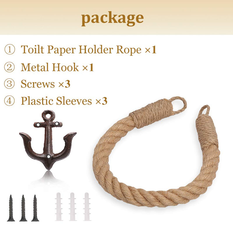 Nautical Anchor Toilet Paper Holder Rustic Industrial Wall-Mounted Towel Ring with Metal Hook for Bathroom Decor (Black) Black