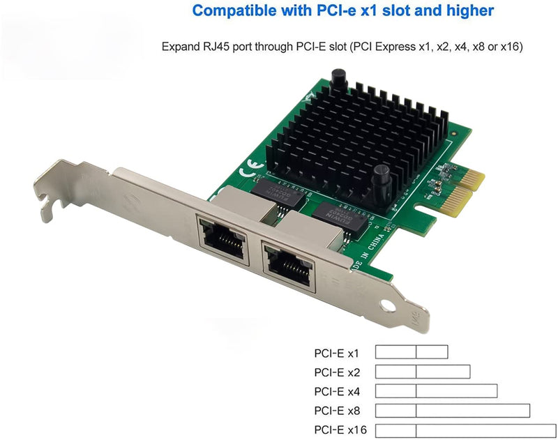 Dual PCIe 3.1 2.5GBase-T Network Adapter with Intel I225-V / I226-V 2500/1000/100Mbps PCI Express Gigabit Ethernet NIC Card RJ45 LAN Controller for Windows 10/11 with Low Profile Bracket