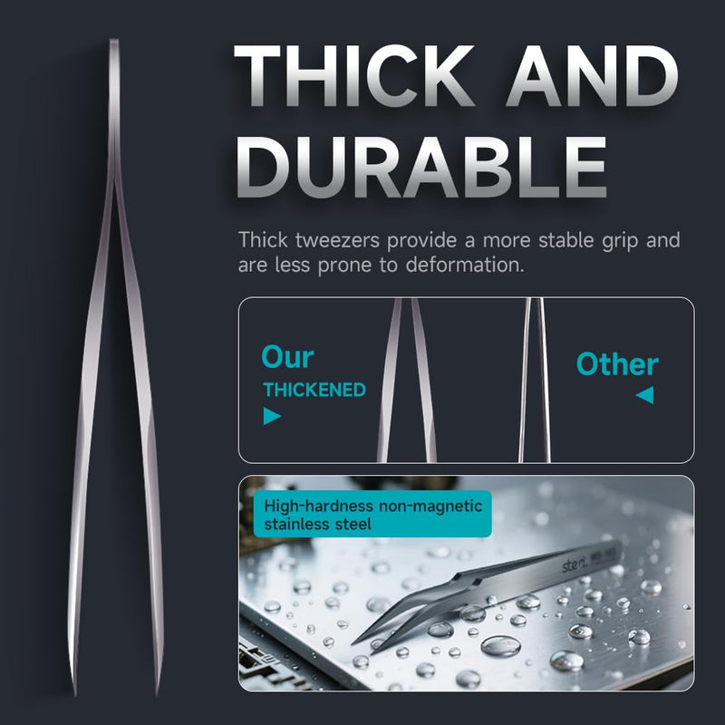 stedi 2PCS Precision Thickened Tweezers Set, Model Hobby Making Tools,Ultra-Precision Premium Stainless Steel Tweezers for Gundam, Scale Military Model, 3D Resin Parts, Industrial Tweezers （Thickened Tweezers）Straight tip & Curved Tip