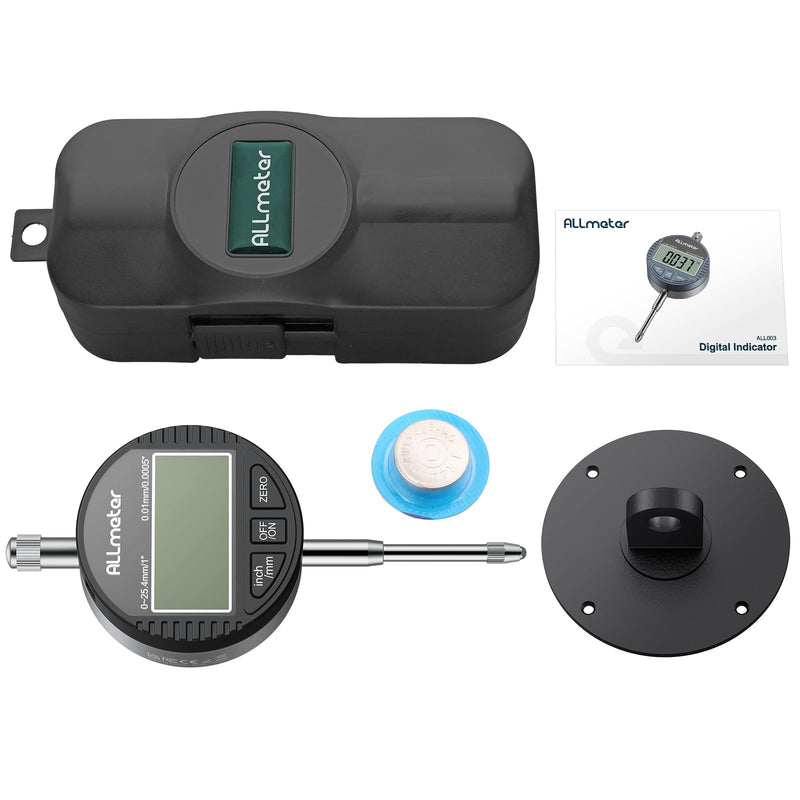 DTI Digital Dial Indicator, 0.01mm/0.0005" Resolution, 0-25.4mm/1" Measuring Range, Electronic Probe Indicator with LCD Display, Switchable mm/inch, Zero Setting Black 0.01/.0005''