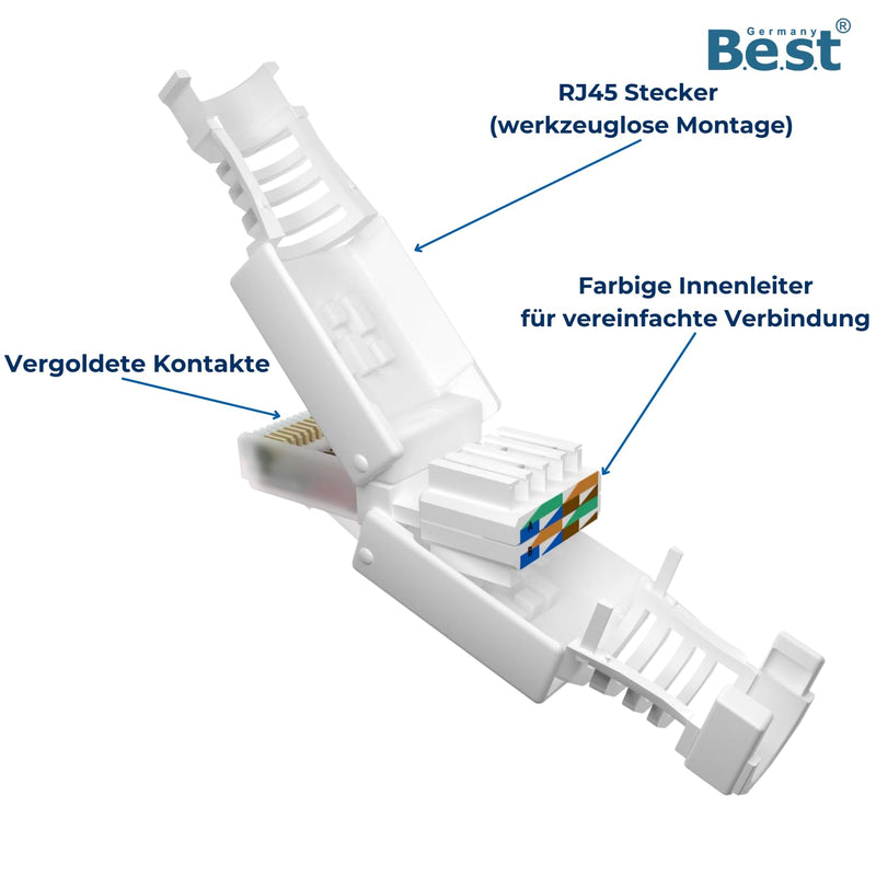 Germany Best 10x Network Connectors RJ45 CAT6 Tool-Free - Tool-Free LAN UTP Cable Connector for CAT5, CAT6, CAT7 - Suitable for Installation and Patch Cables 10 pieces